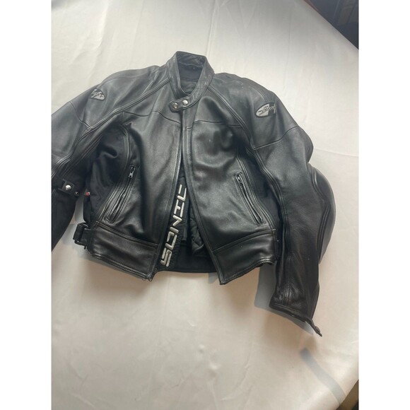 Joe Rocket Sonic Leather Jacket Mens Medium Black Motorcycle Racing Armor Padded - Picture 1 of 11